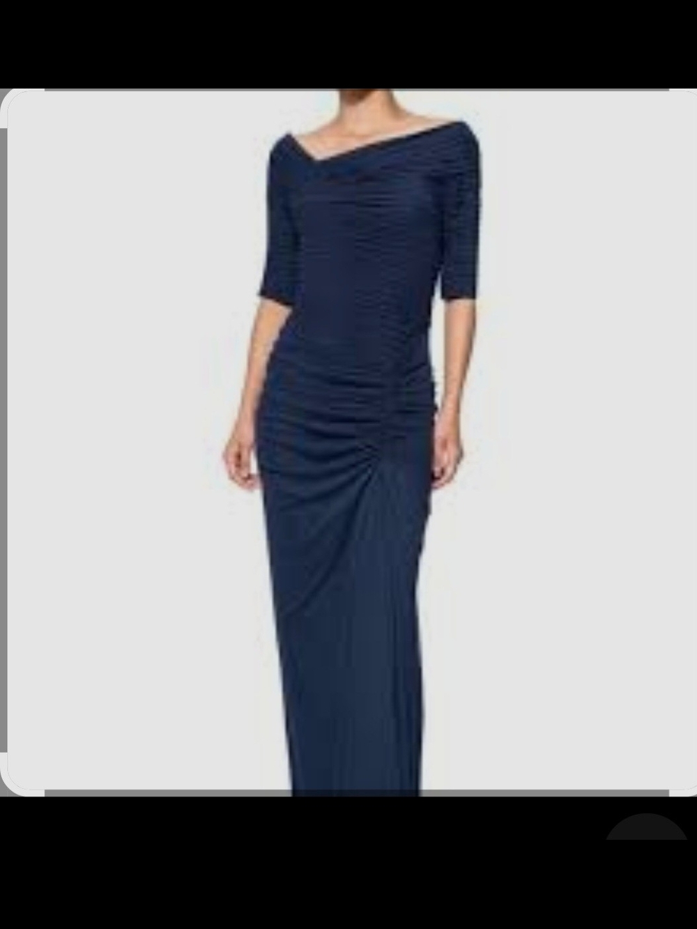 Tadashi  Shoji Navy Blue Ruched Mesh Cocktail Dress.